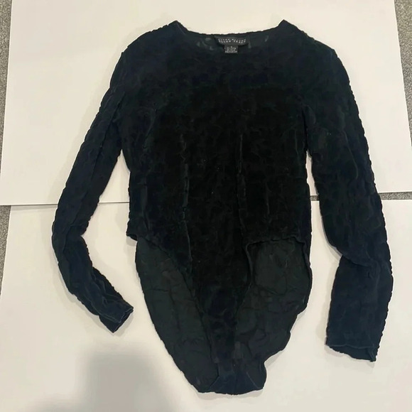Linda Allard Ellen Tracy size 12 crushed velvet and sheer bodysuit - Picture 1 of 6